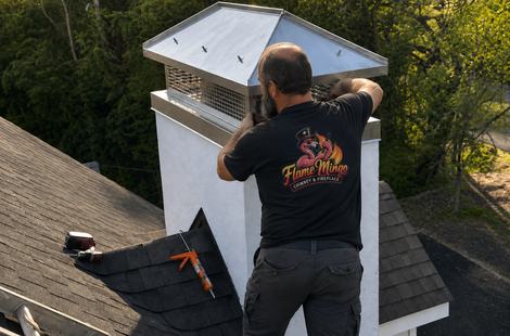 Flame Mingo technician fitting a new stainless chase cover onto a chimney